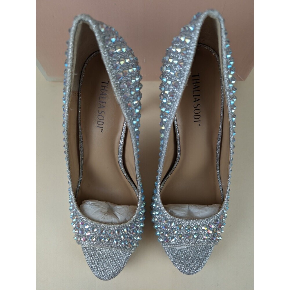 Thalia Sodi Landon Embellished Platform Pumps Womens 8 M Silver Shoes NWB - Picture 7 of 12